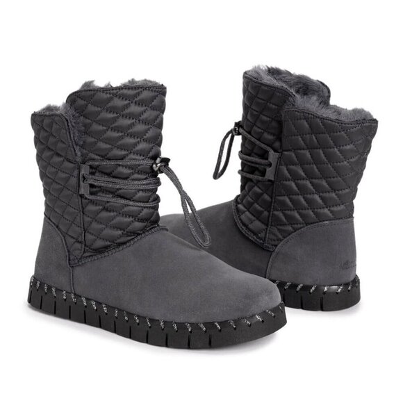 NWOT Muk Luks Size 6 Sude Faux Fur Grey Charcoal Cold Weather Boots - Picture 1 of 8